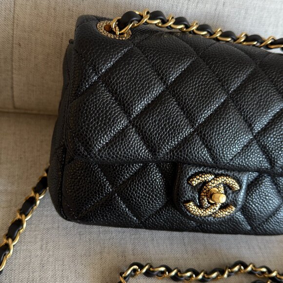 Seasonal CHANEL Two ways Full Set Grained Lambskin Quilted Mini Square Flap GHW - Picture 2 of 11